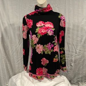 Leonard Paris black floral ruched turtleneck tunic - 42